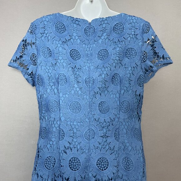 Talbots Dress Sunflower Lace Sheath Short Sleeve Cornflower Blue Size 6 Feminine - Picture 8 of 14